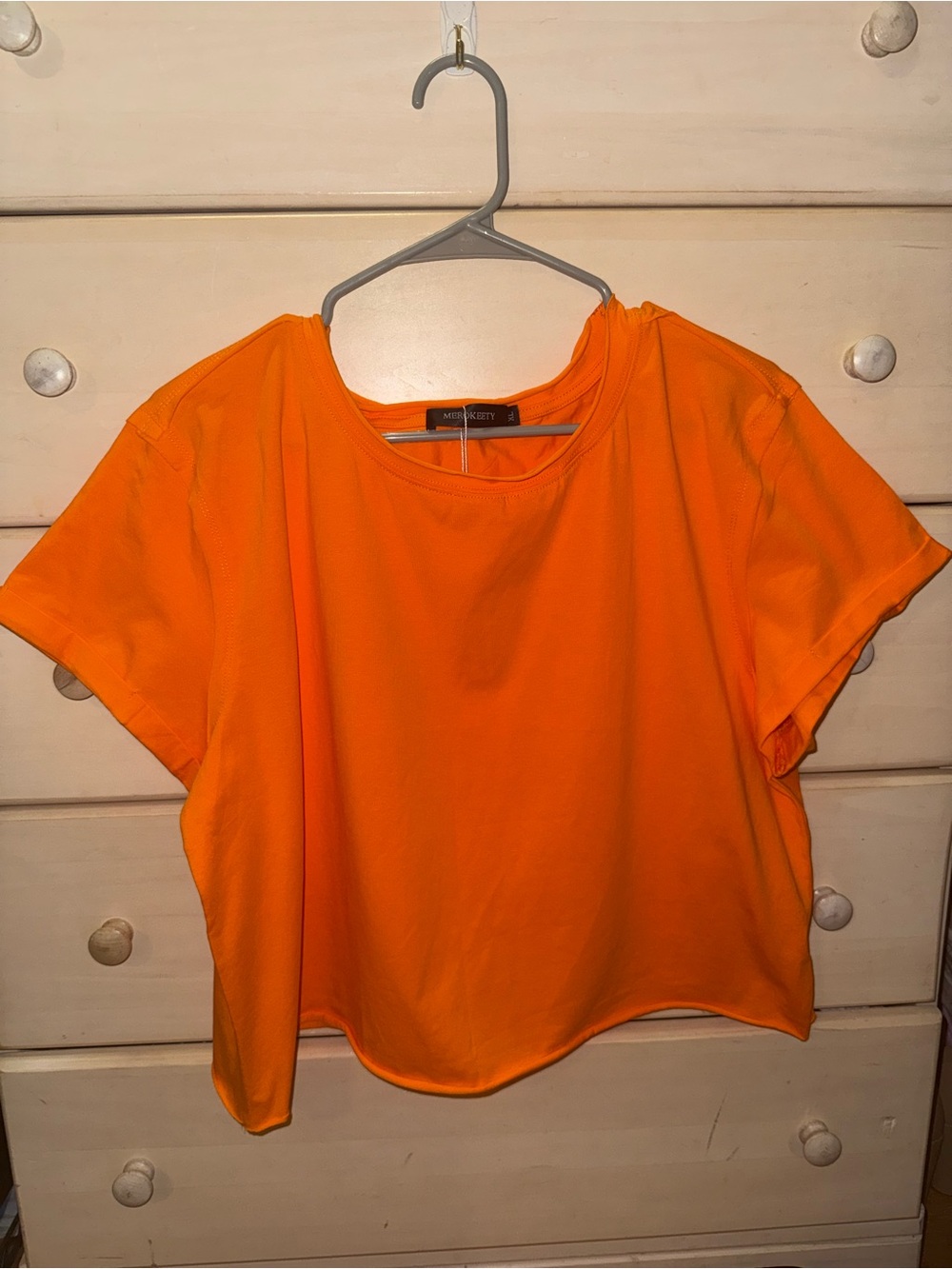 Neon Orange Boxy Crop Top by MEROKETTY